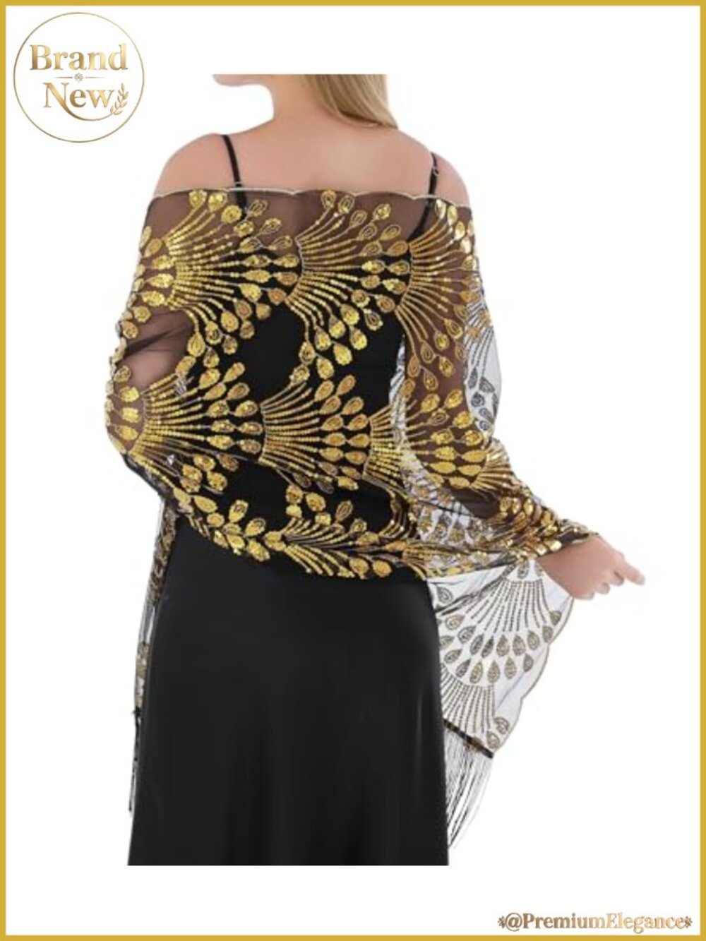 Sheer Chiffon Shawl Sequin Tassel Wrap for Formal Evening Dresses